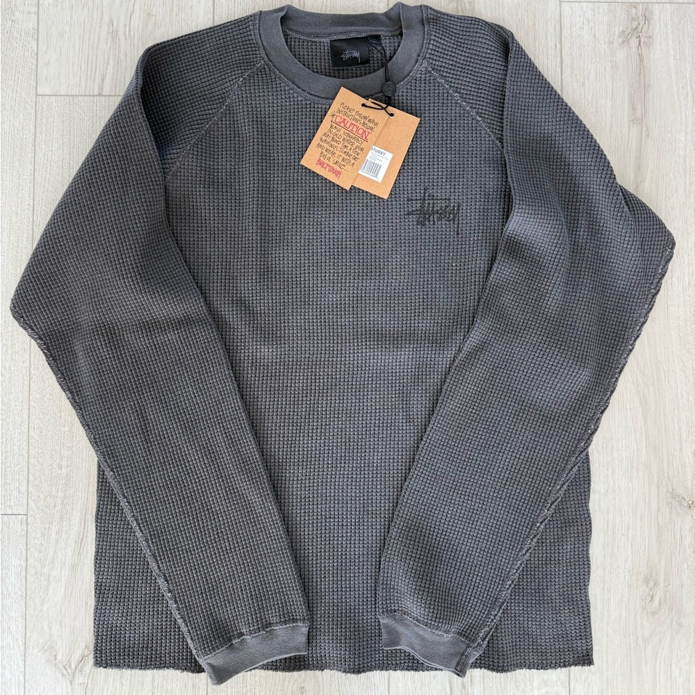Stussy Raglan Thermal Sweater Medium Wash Black Color